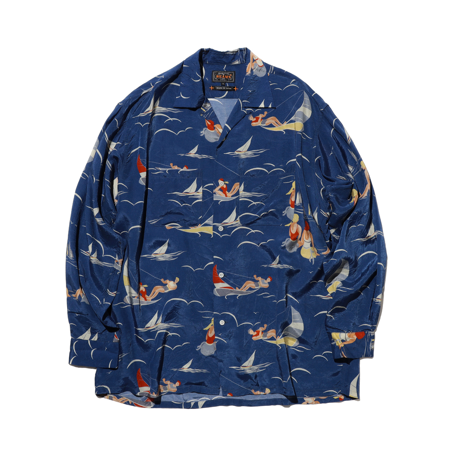 BEAMS+ - Open Collar Cupro Print Shirt