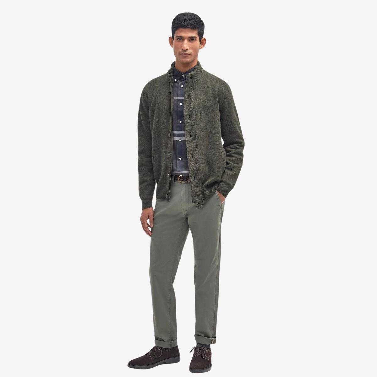 BARBOUR - Essential Elbow Patch Zip Cardigan