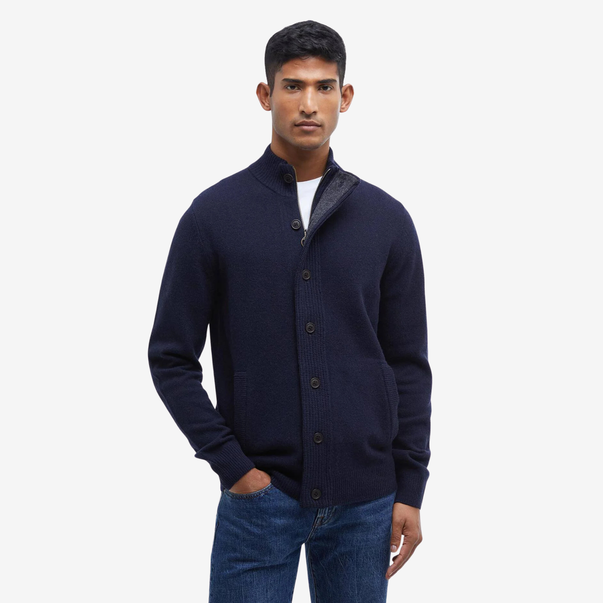 BARBOUR - Essential Elbow Patch Zip Cardigan