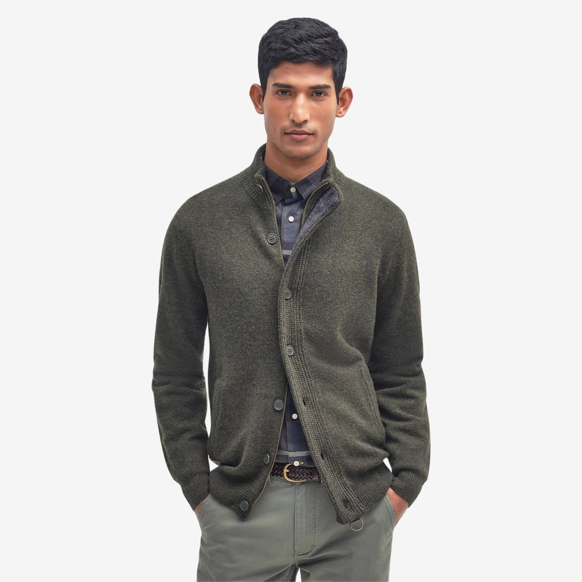 BARBOUR - Essential Elbow Patch Zip Cardigan