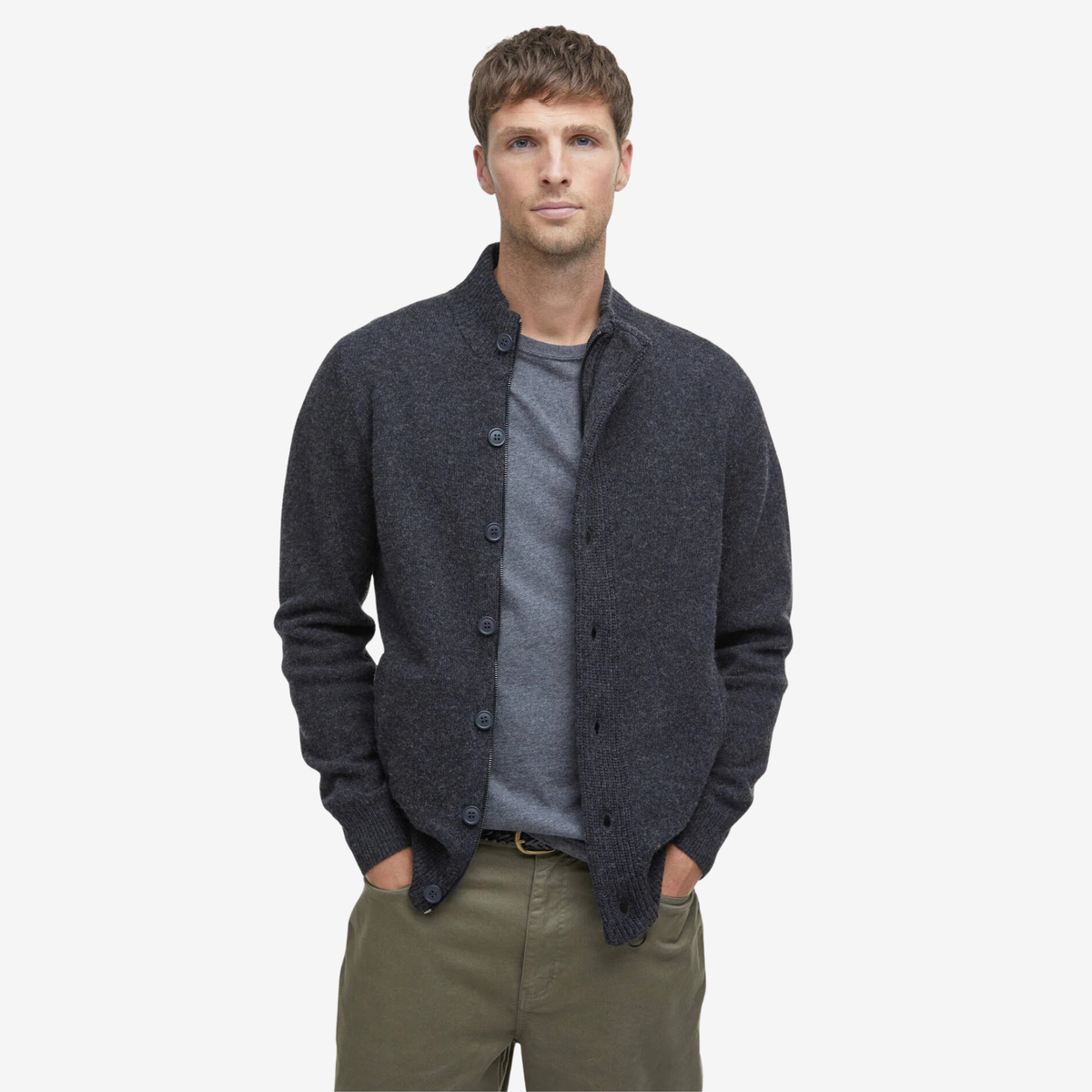 BARBOUR - Essential Elbow Patch Zip Cardigan