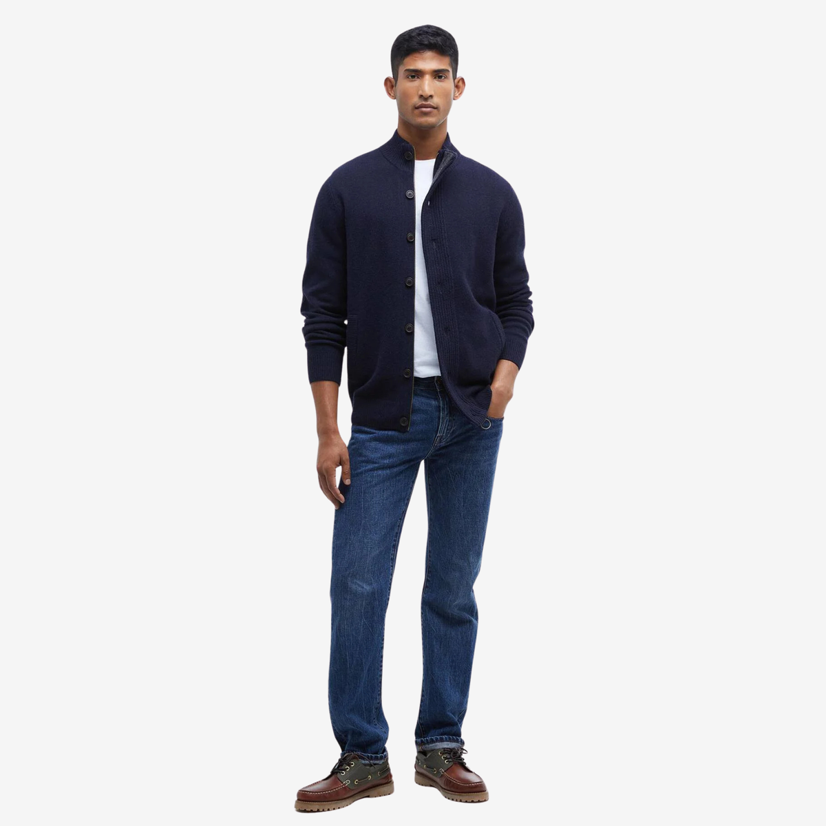 BARBOUR - Essential Elbow Patch Zip Cardigan