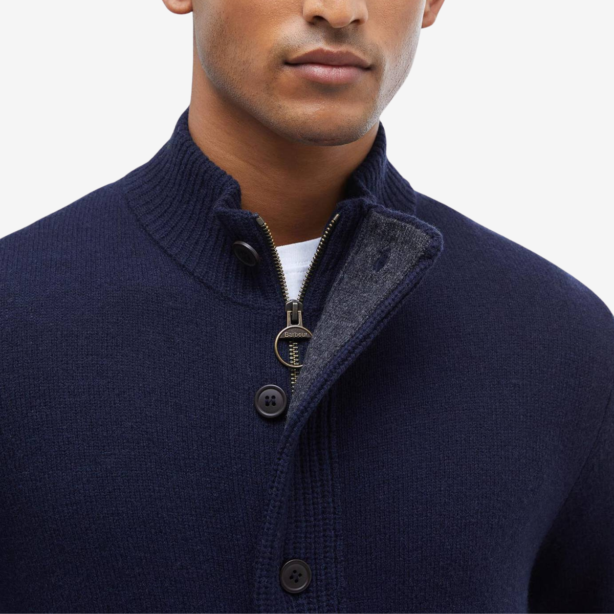 BARBOUR - Essential Elbow Patch Zip Cardigan