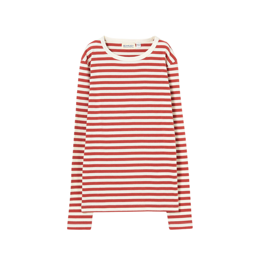 BEAMS BOY - W' L\S O. Rib Knitted Stripe T-Shirt