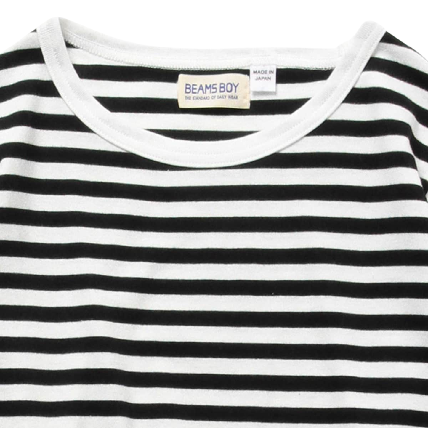 BEAMS BOY - W' L\S Rib Knitted 1cm Stripe T-Shirt