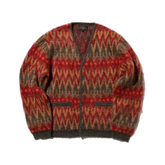 BEAMS+ - Double Jacquard Chevron Pattern Cardigan