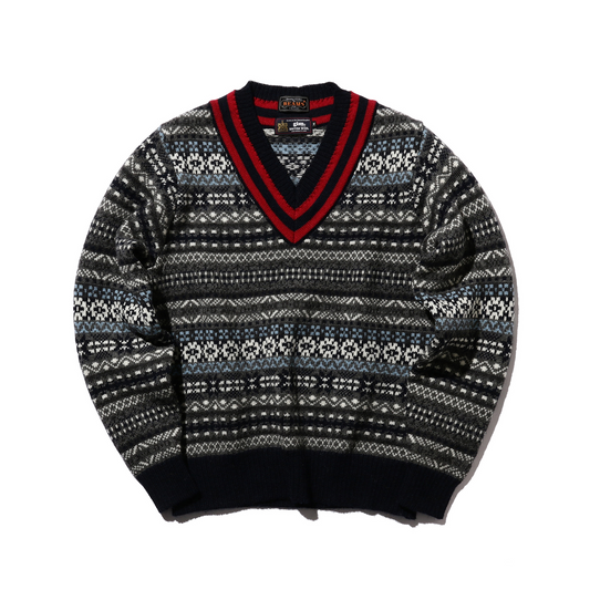 BEAMS+ - Gim ® Cricket Fair Isle V-Neck British Wool 5g Sweater