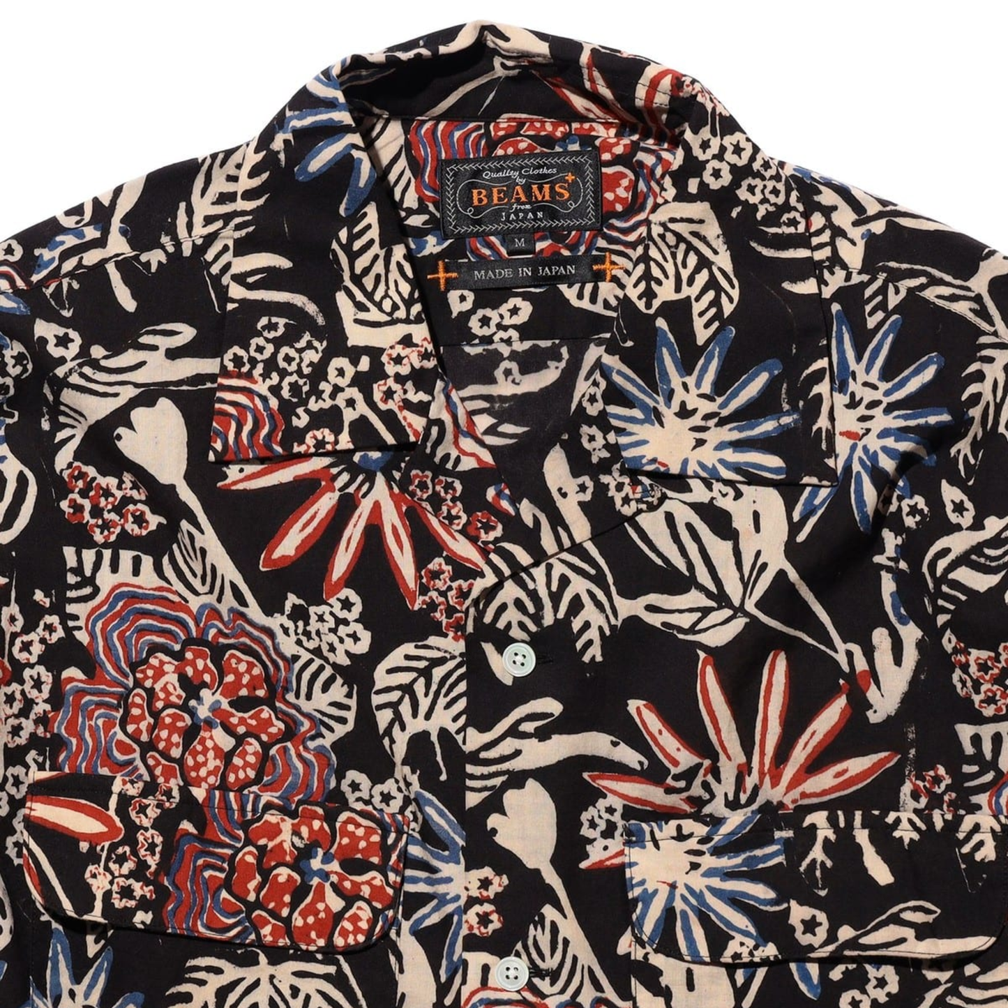 BEAMS+ - Open Collar Block Print Shirt