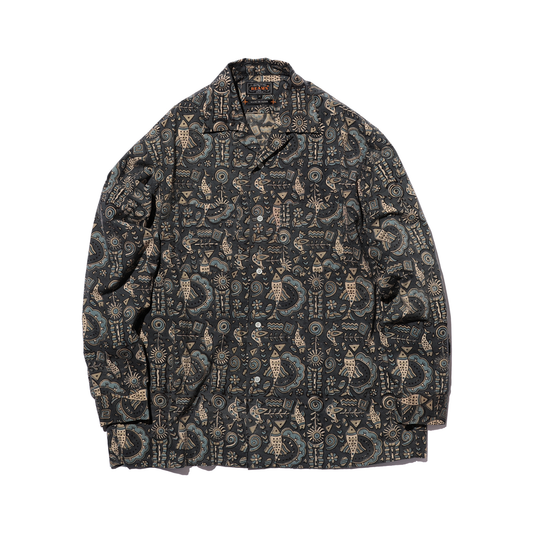 BEAMS+ - Open Collar Block Print Shirt
