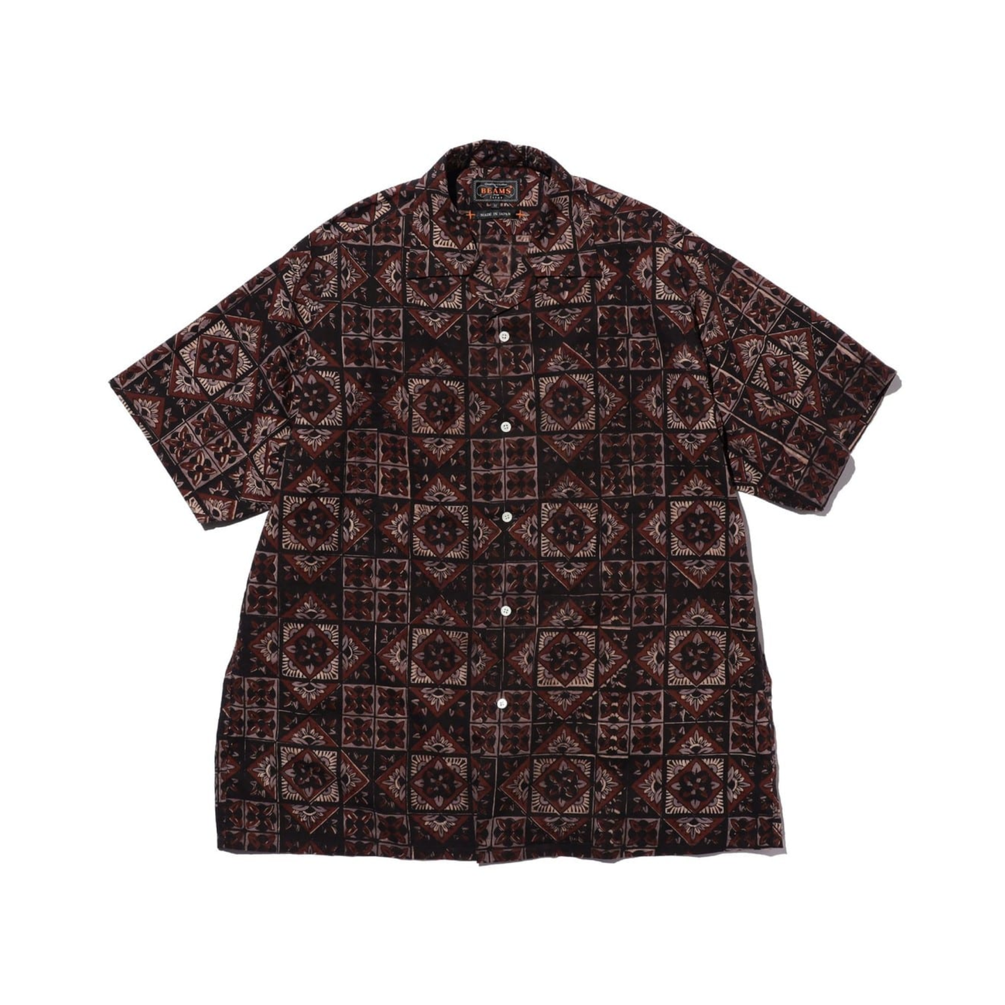 BEAMS+ - Open Collar Block Print Shirt