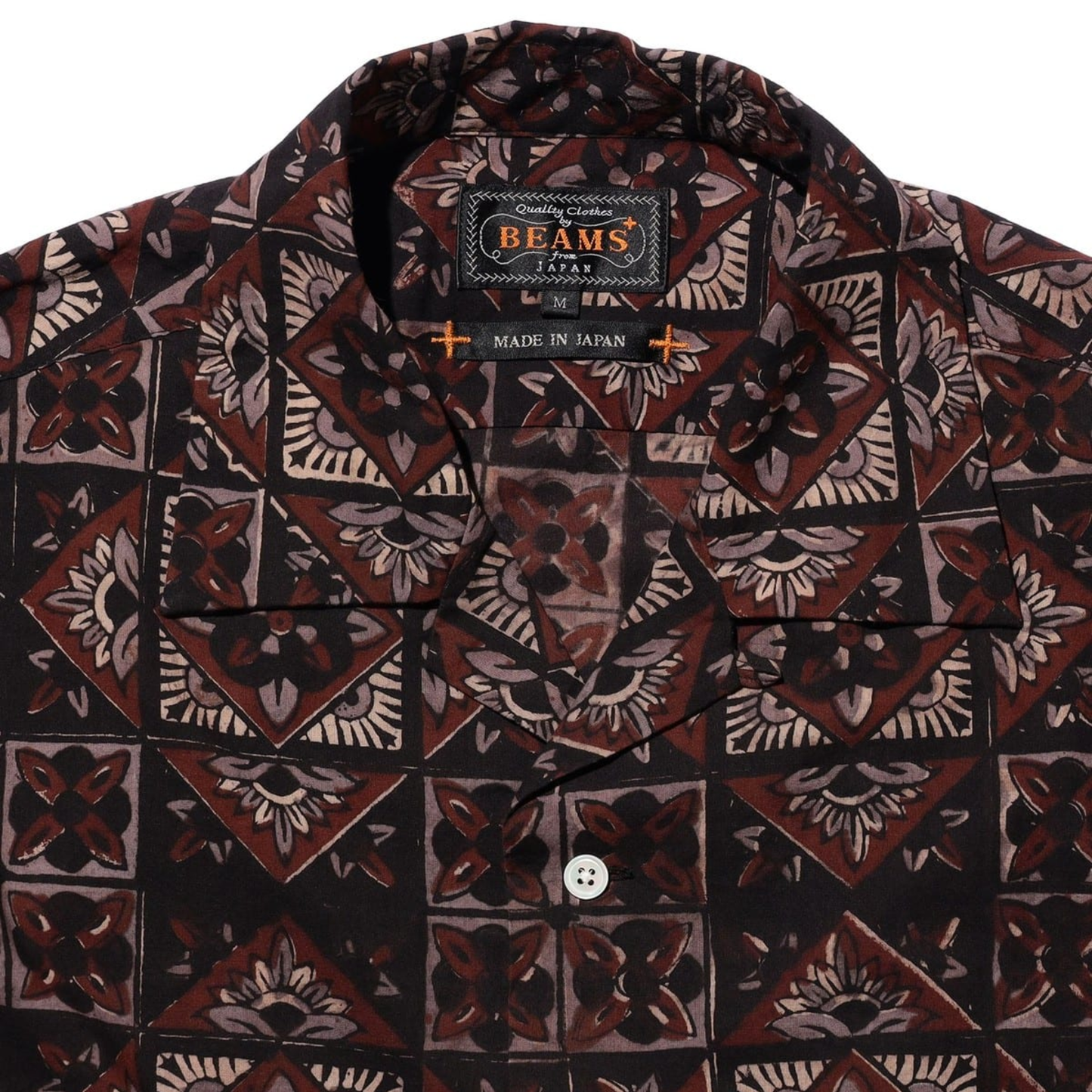 BEAMS+ - Open Collar Block Print Shirt