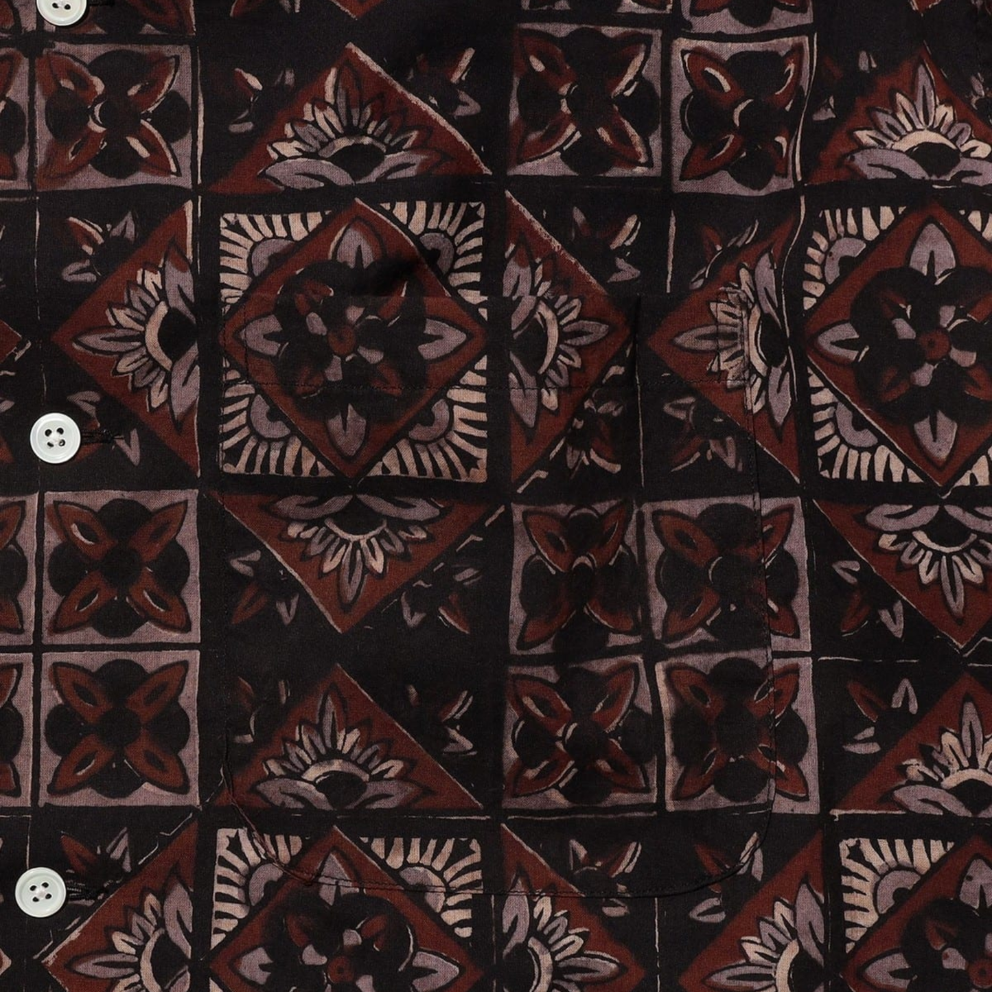 BEAMS+ - Open Collar Block Print Shirt