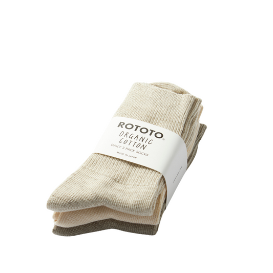 ROTOTO - Organic Daily 3 Pack Crew Socks