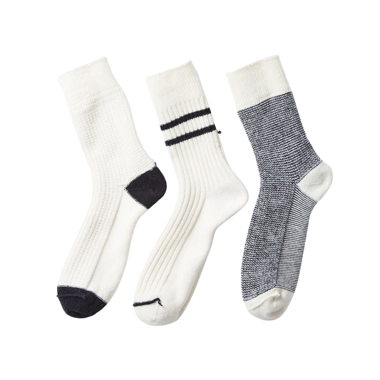 ROTOTO - Recycled Cotton & Wool 3 Pack Crew Socks