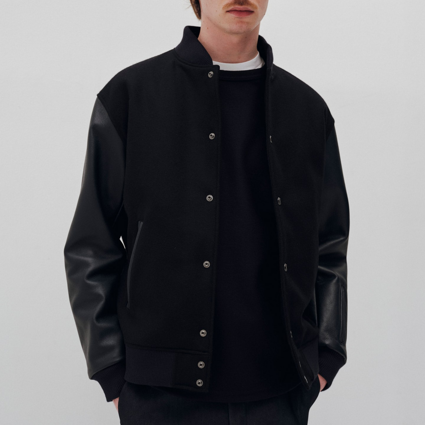 SOPHNET. - Leather Sleeve Varsity Jacket