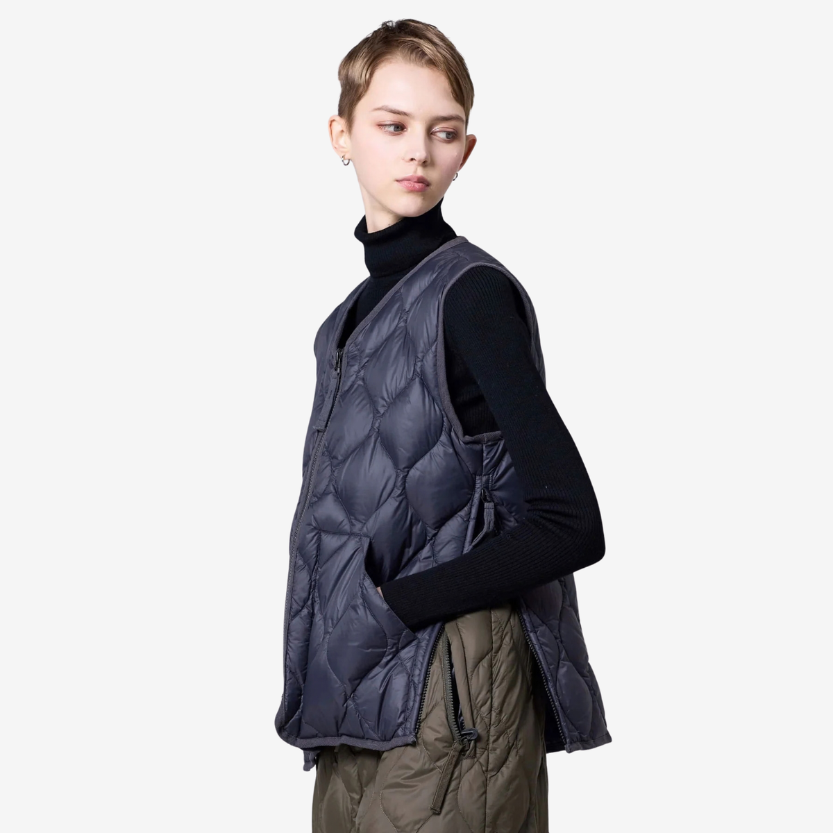 TAION - Military V Neck W-Zip Down Vest (Soft Shell)