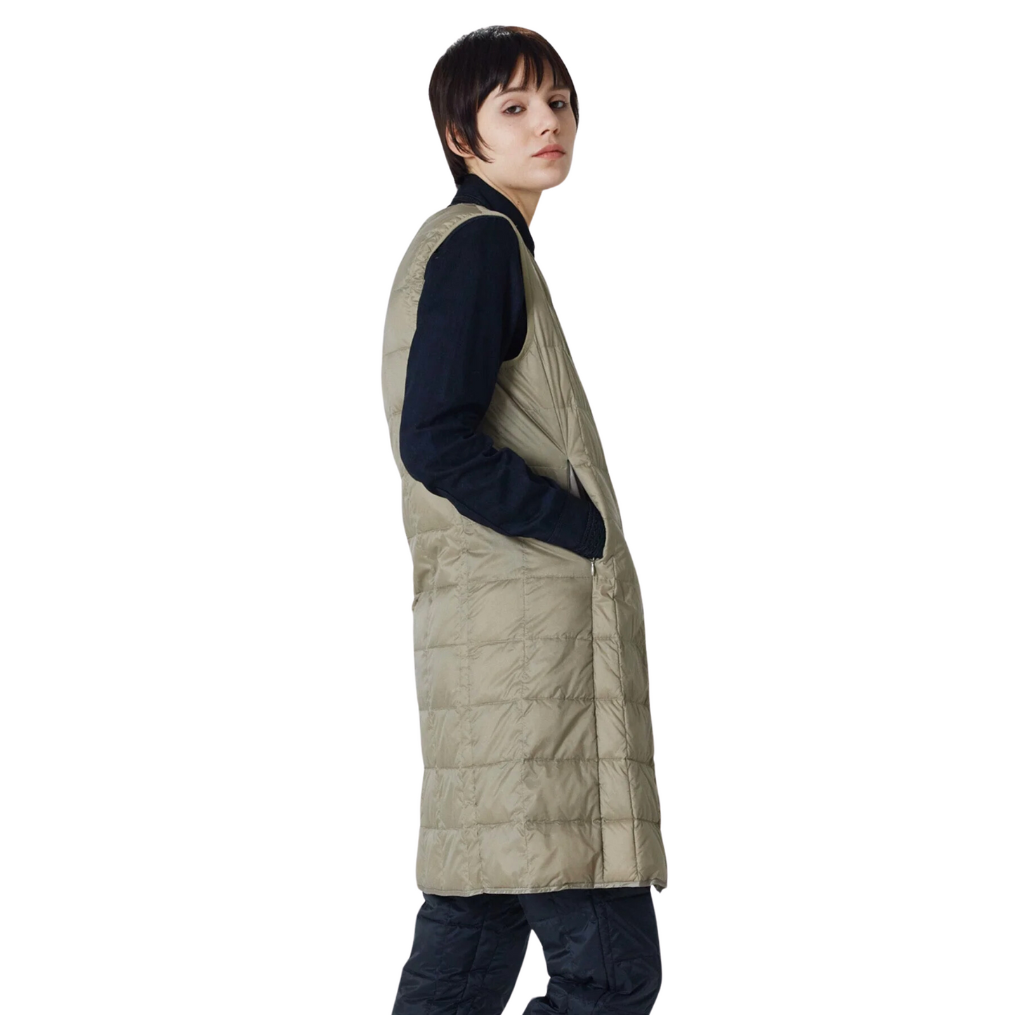 TAION - W' Ladies V Neck Long Down Vest